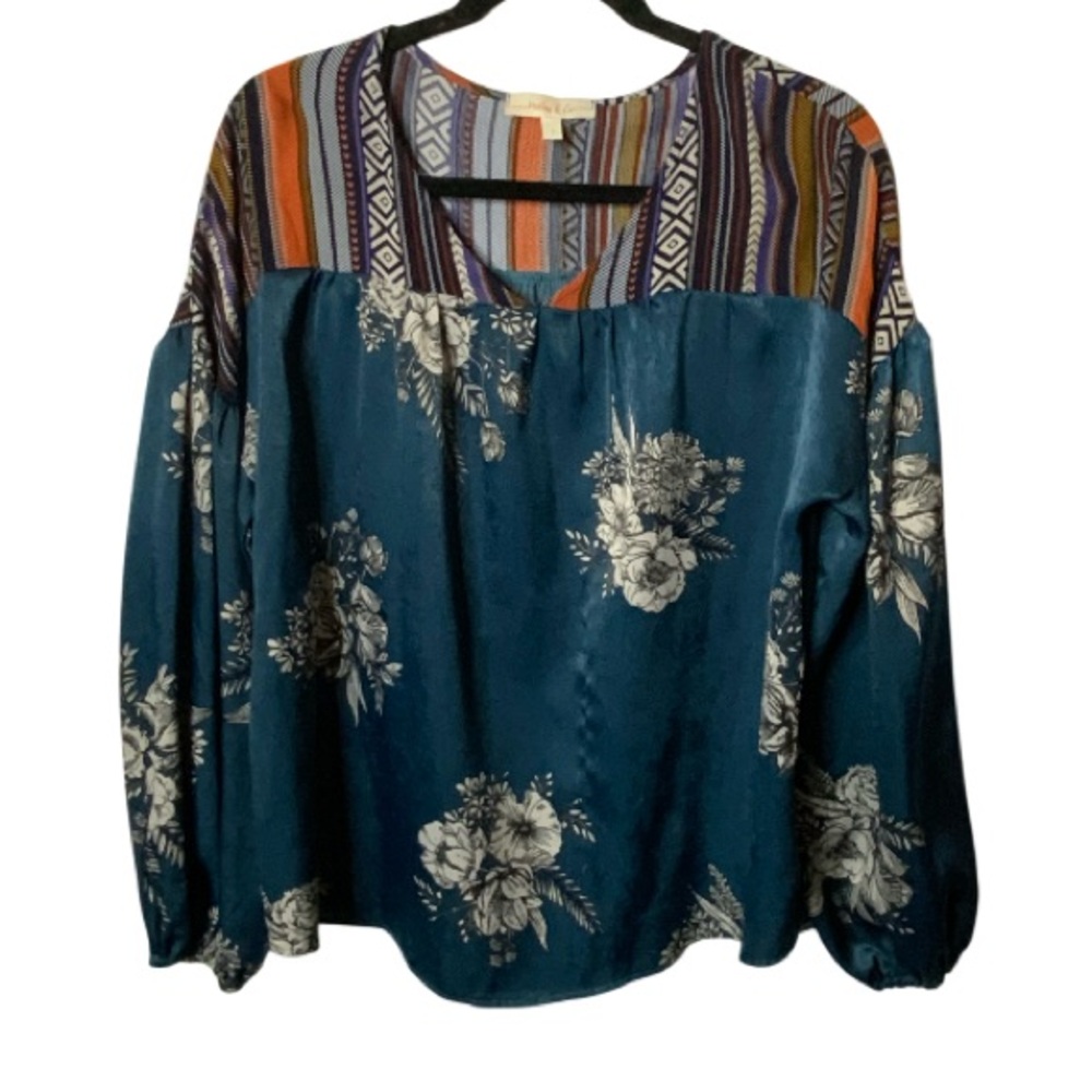 Hailey & Co. Small Boho Teal Boho Too Bubble Sleeve EUC